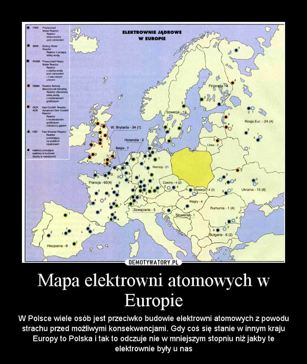 Mapa elektrowni atomowych w Europie
