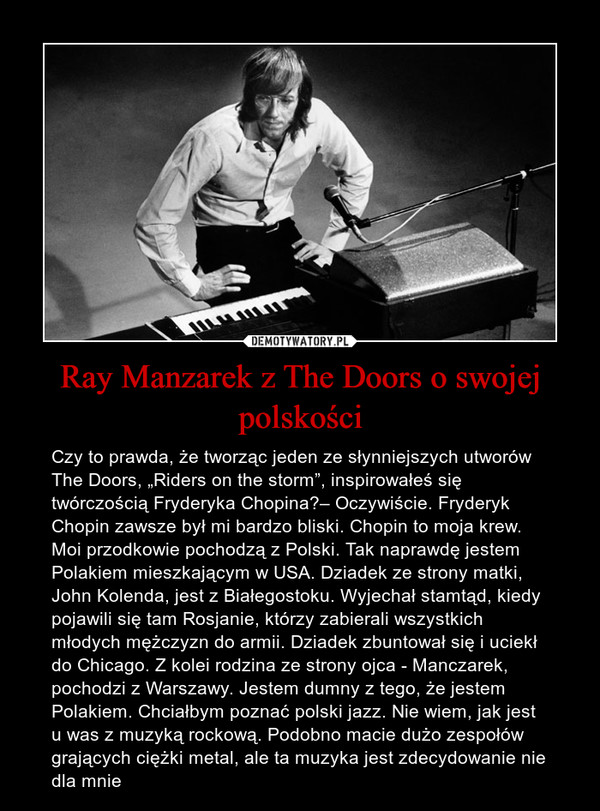 Ray Manzarek z The Doors o swojej polskości