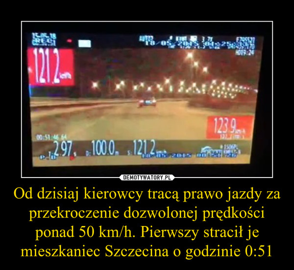 Od dzisiaj kierowcy tracą prawo jazdy za przekroczenie dozwolonej prędkości ponad 50 km/h. Pierwszy stracił je mieszkaniec Szczecina o godzinie 0:51 –  