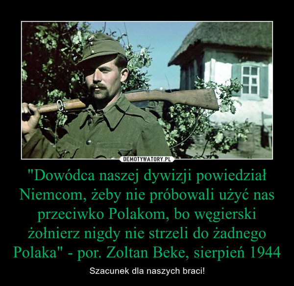 "Dowódca naszej dywizji powiedział Niemcom, żeby nie próbowali użyć nas przeciwko Polakom, bo węgierski żołnierz nigdy nie strzeli do żadnego Polaka" - por. Zoltan Beke, sierpień 1944