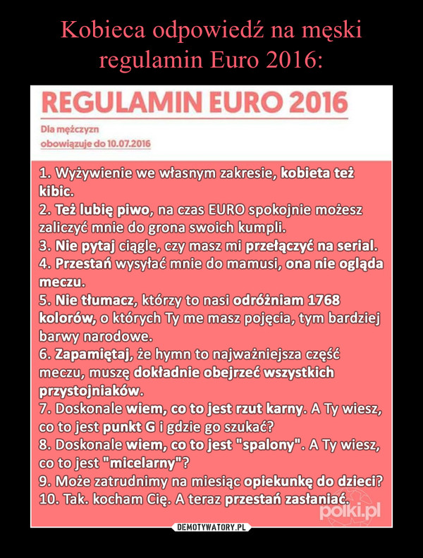 Kobieca odpowiedź na męski regulamin Euro 2016: