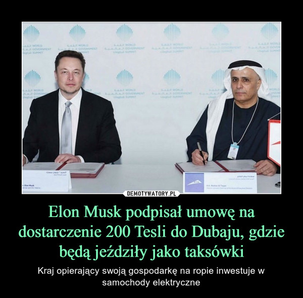 Elon Musk podpisał umowę na dostarczenie 200 Tesli do Dubaju, gdzie będą jeździły jako taksówki