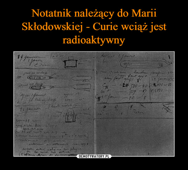 Notatnik należący do Marii Skłodowskiej - Curie wciąż jest radioaktywny