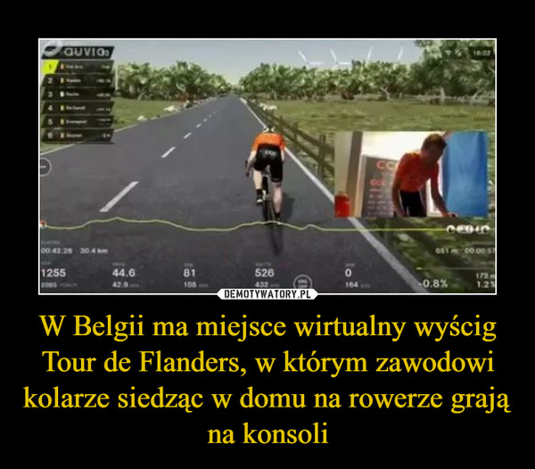 W Belgii ma miejsce wirtualny wyścig Tour de Flanders, w którym zawodowi kolarze siedząc w domu na rowerze grają na konsoli –  
