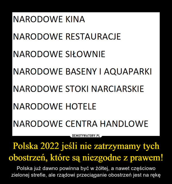 Polska 2022 jeśli nie zatrzymamy tych obostrzeń, które są niezgodne z prawem! – Polska już dawno powinna być w żółtej, a nawet częściowo zielonej strefie, ale rządowi przeciąganie obostrzeń jest na rękę 