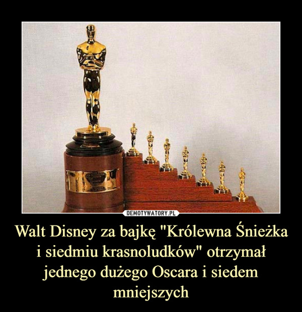 Walt Disney za bajkę "Królewna Śnieżka i siedmiu krasnoludków" otrzymał jednego dużego Oscara i siedem mniejszych –  