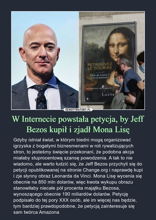 W Internecie powstała petycja, by Jeff Bezos kupił i zjadł Mona Lisę