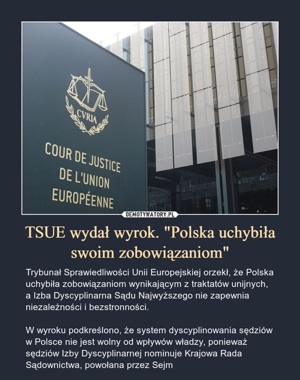 TSUE wydał wyrok. "Polska uchybiła swoim zobowiązaniom"