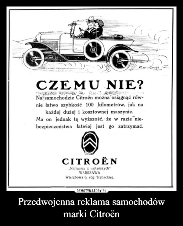 Przedwojenna reklama samochodów marki Citroën –  