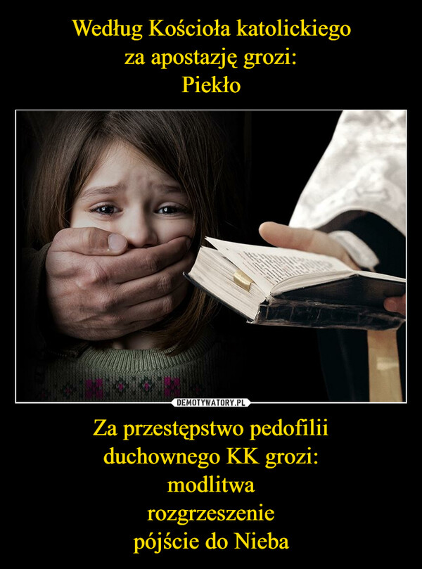 Za przestępstwo pedofilii duchownego KK grozi:modlitwarozgrzeszeniepójście do Nieba –  