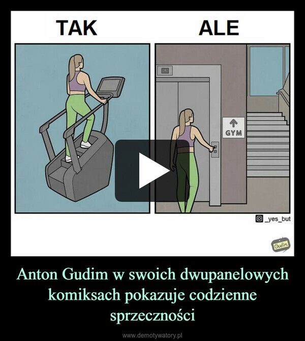 Anton Gudim w swoich dwupanelowych komiksach pokazuje codzienne sprzeczności