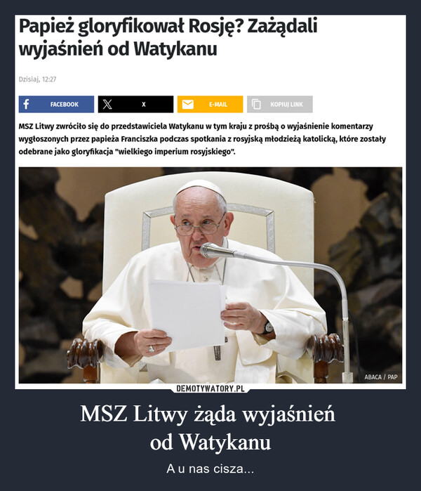 MSZ Litwy żąda wyjaśnień 
od Watykanu