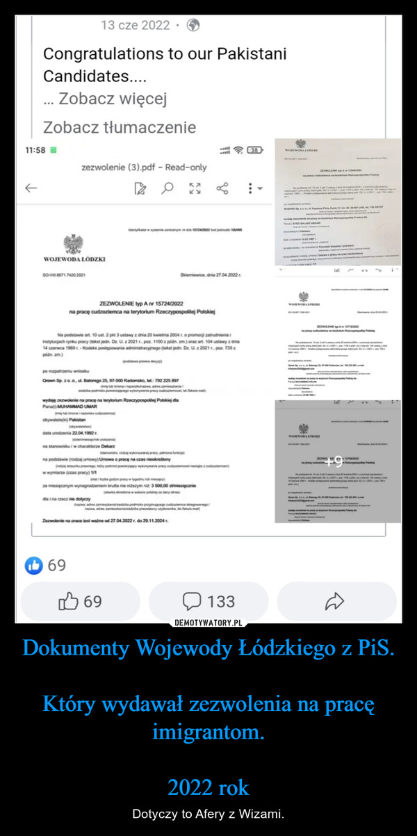 Dokumenty Wojewody Łódzkiego z PiS.

Który wydawał zezwolenia na pracę imigrantom.

2022 rok